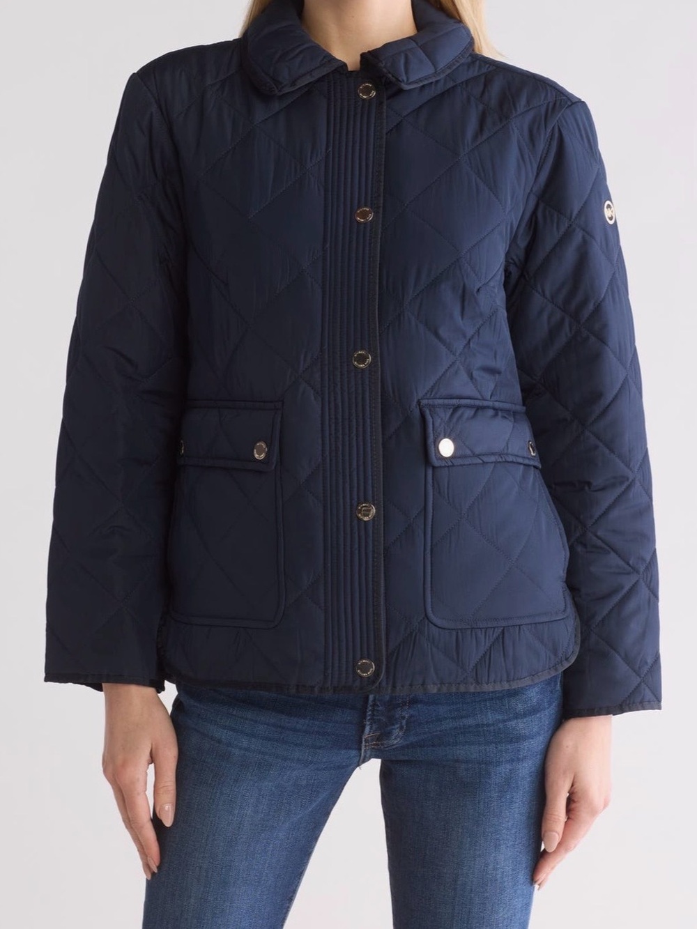 Michael Kors Quilted Navy Diamond-Paneled Puffer Jacket XL